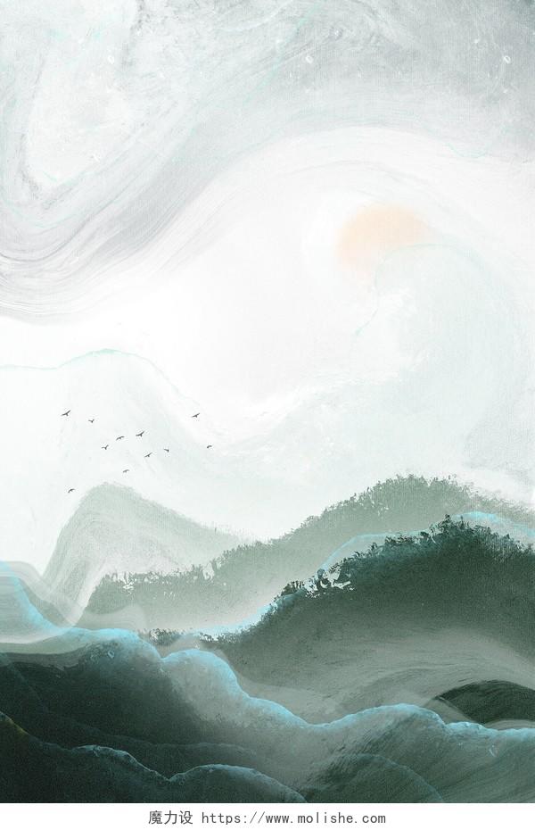 纹理背景手绘绿色抽象山水风景肌理质感古风国风写意山峰